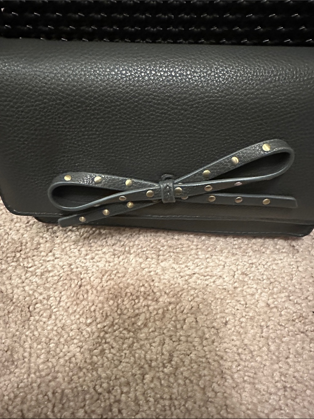 Mini Classic Black Leather Crossbody Bag with Studded Bow